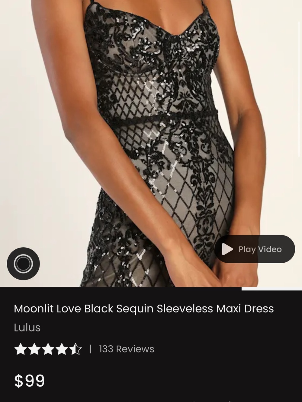 NWT Lulu's Black Sequin Lace Maxi Dress - Small - Picture 3 of 5